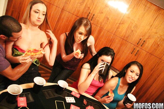 Party girls have group sex with a single man because they are drunk