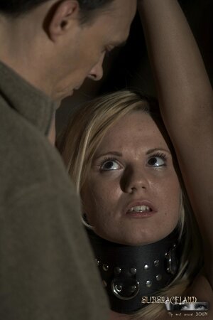 Blonde chick with tied up hands needs to give blowjob if she wants to be free