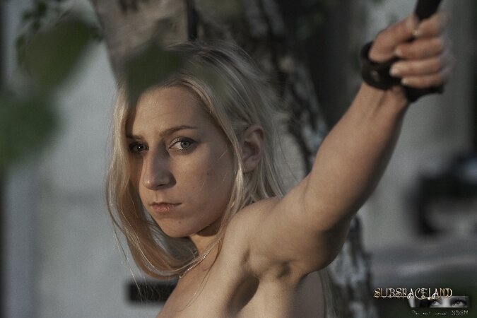 Poor blonde punished in backyard by guy who loves to use whip and wax