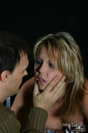 Submissive girl and pretty friend with red hair take part in BDSM action
