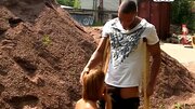 Hot girl is getting fucked by two men in a threesome outside