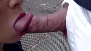 Dark haired lady gets naked in public and then she sucks and fucks