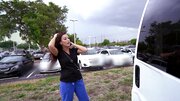 Hot slut in scrubs gets in the van and gets fucked