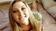 Peach caresses little pecker in front of the POV camera