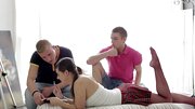 A teen that has a juicy ass is getting two cocks inside her body