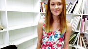 A sexy redhead with a fine ass is getting fucked in her shaved cunt