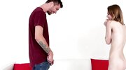 A girl with a skinny little body is doing a blow job to her partner