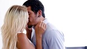 Blonde with long hair spreads slender legs for Latin penis