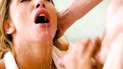 A blonde is on the sofa, taking a hard cock inside her wet pussy