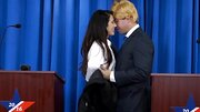 A sexy brunette is taking care of the horny pussy grabber