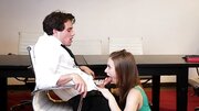 A brunette that loves sucking cock gives a really hot performance