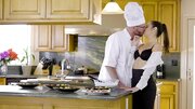 Hot sex in the kitchen of cook and his teen student