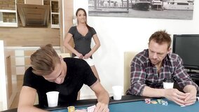 Nice teen chick takes all clothes off and stops the poker game