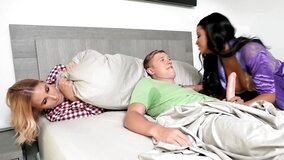 Lucky youngster fucks two well-rounded gorgeous ladies