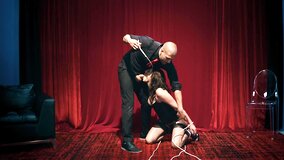 Obedient tied-up colleen Jessica Rex is under control of Xander Corvus
