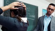 Strict teacher dominates over obedient school girl