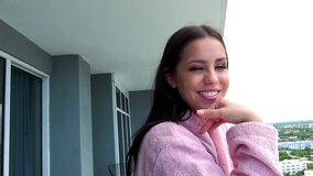 Pretty lassie with beautiful smile has sex with her boyfriend in hotel