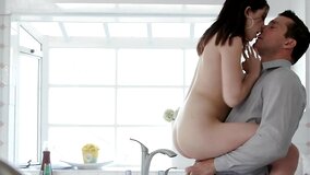 Brunette is surprised by her husband, and she wants him badly