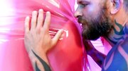 Slutty girl and inked man have nasty sex in bizarre room