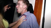 Filthy brunette is fucking a random dude on the street