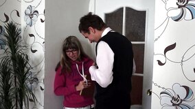 Nerdy Russian chick is giving head and then she rides it