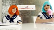 Teen chicks in uniforms are having hot lesbian sex on the table
