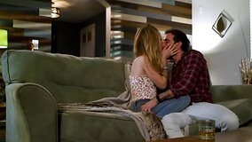 Enticing blonde rides stepbrother's fuckstick in the living room