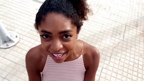 Sexy chocolate has twat explored by railwayman's strong dick