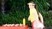 Amazing MILF Angela White makes hot dogs and becomes horny