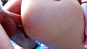 Latina is jumping around in the swimming pool and doing anal