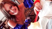 Hot teen takes off her costume in order to reveal her shaved pussy