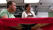 Lovely is nailed in missionary pose on the empty cafe table