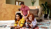 Guy plays a game called interracial sex with two roommates