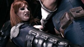 Girlfriends in superhero suits have a foursome with villains