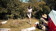 Tent owner impresses brunette and drills her in his magic tent