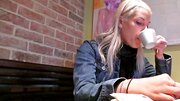 After having some coffee, the girl has sex in the bathroom