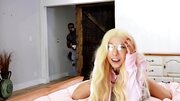 Tiny blonde cums several times thanks to her black roommate