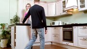 Teen instantly starts sucking and bonking on the kitchen floor