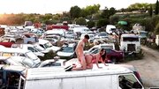 Nymph in sexy lingerie screwed by stud in abandoned junkyard