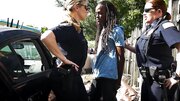 White pornstars in police uniform get fucked by black criminal