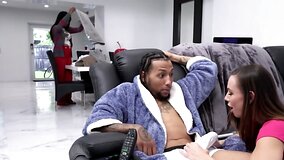 Shameless wench seduces her black BF on sex when mom is at home