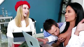 Stallion has a threesome with blonde GF and brunette stepmom