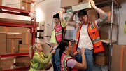 Hardhat hotties taking care of the same cock in a group vid