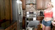 Dirty blonde is fucked by two guys and fed with semen