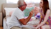 Dirty old man gets a nice blowjob from a ravishing girl