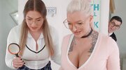 Schoolgirl and her curvy stepmom are sharing a hard shaft