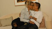 Slutty mature blows a stepson and smiles while being fucked