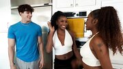 Two perfect babes enjoy interracial FFM fucking today