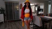 Two masked man approach a thick Latina for a three-way
