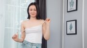 Brunette with natural boobs needs a sex toy and nothing else